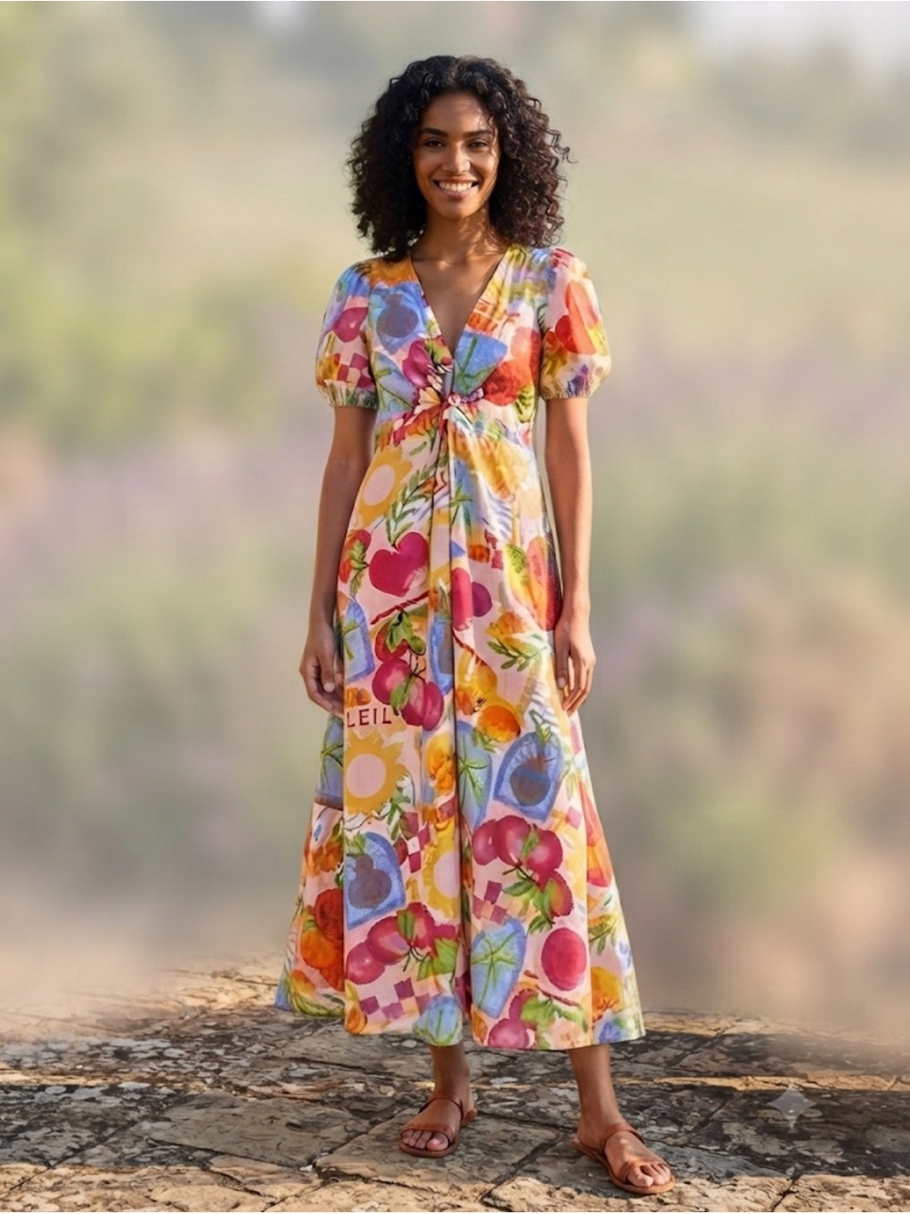 Multicolor Floral V-Neck Tie-Front Maxi Dress - White Closet Elements